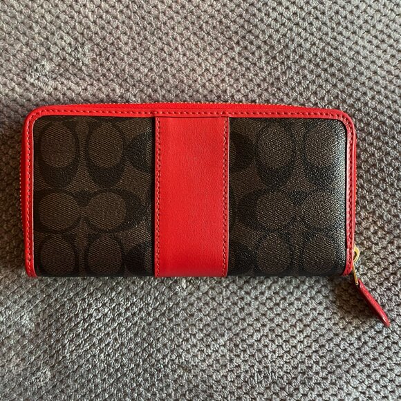 Coach Signature Leather Continental Wallet in Brown/Black and Red - Picture 3 of 5